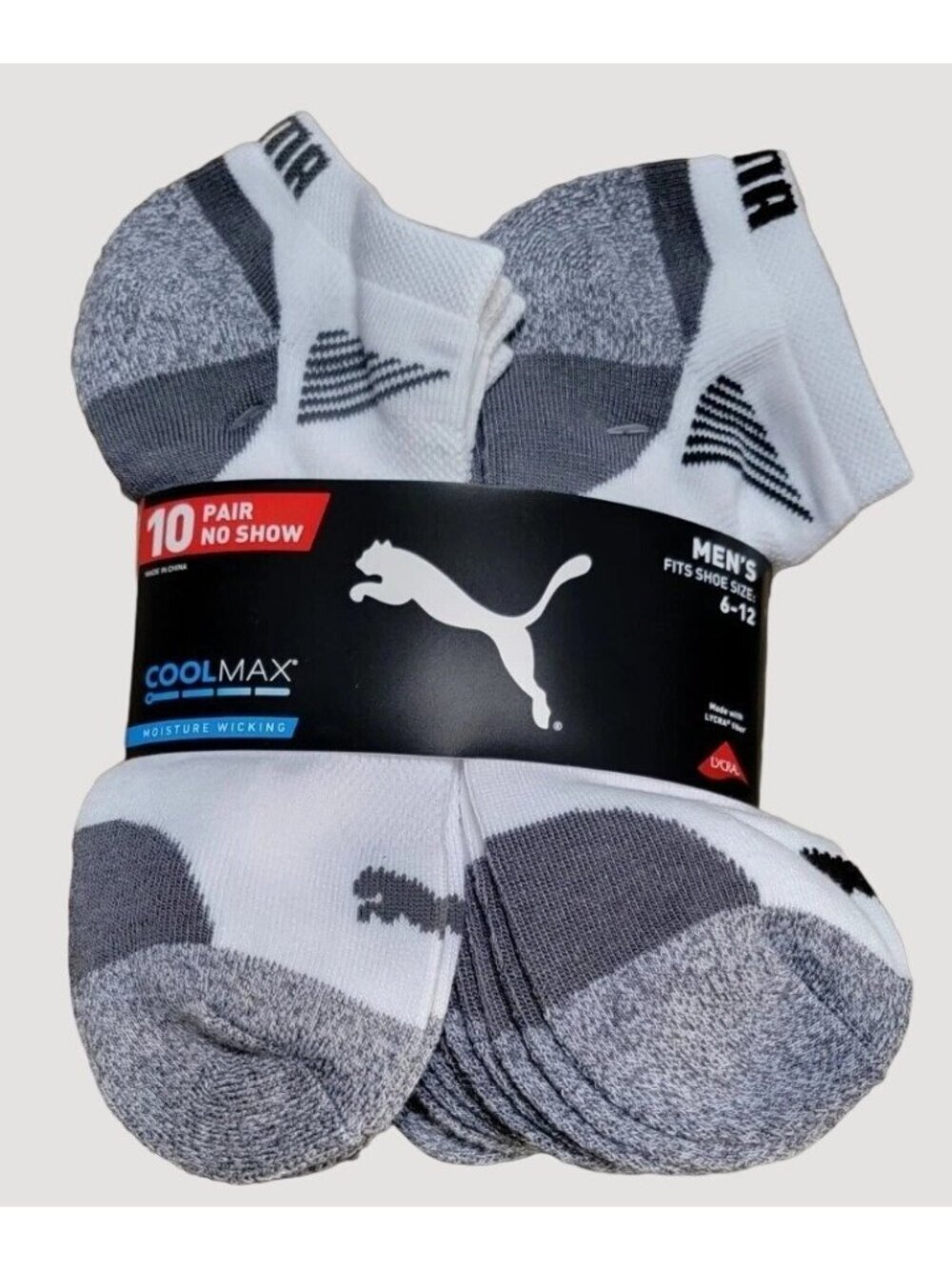 11-Pack  Puma Men's 6-12 CoolMax No-Show Socks  Moisture Wicking Arch Support